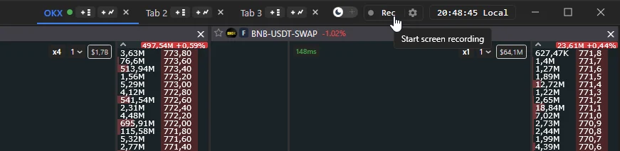 Rec button in the top bar